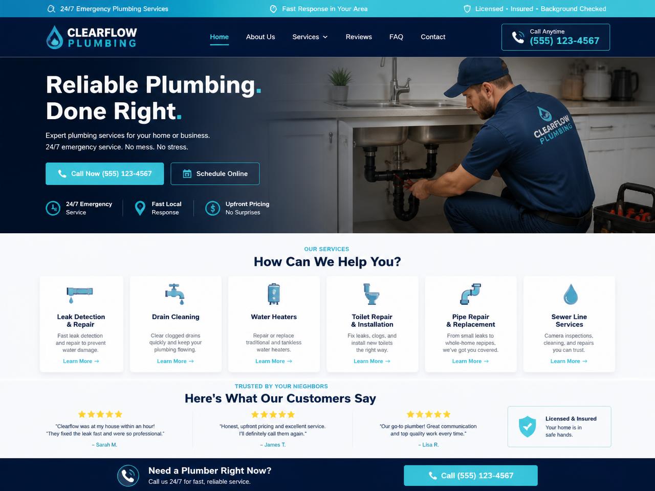 Clearflow Plumbing website designed by Jersey Shore Web Pros